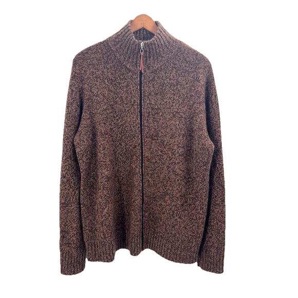 Cashmere Brown Full-Zip Soft Mock Neck Cardigan Sweater Fall Winter Mens XL - Picture 1 of 5